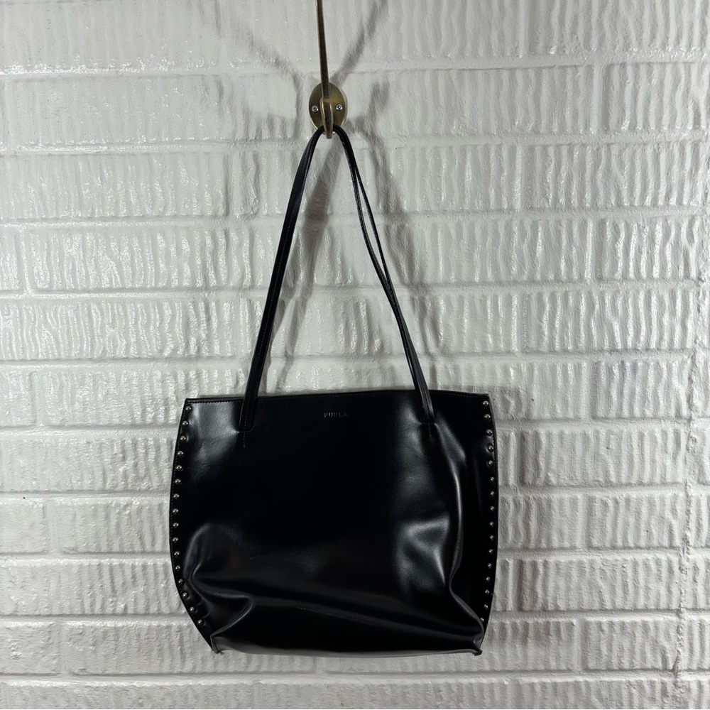 Furla Studded Black Leather Tote  BUT WAIT its a KNOCK OFF and a horrible one